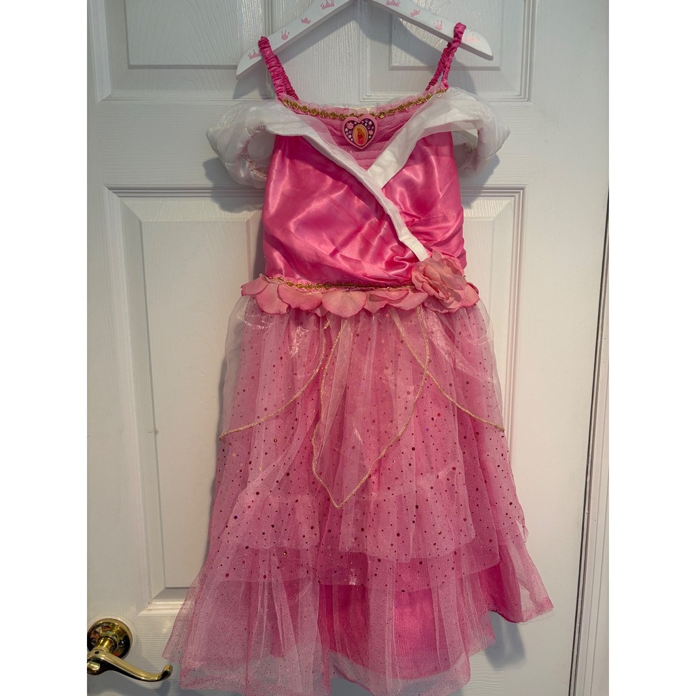Disney Store Sleeping Beauty Aurora Costume Dress Pink Tulle Girls Size 5/6 S